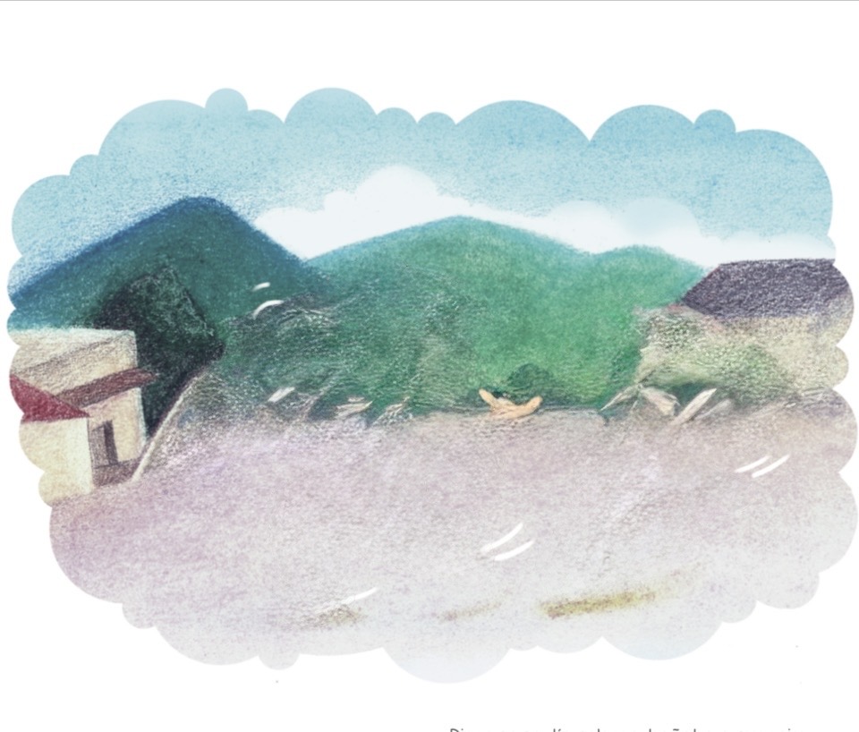 Watercolor of misty mountains over La Palma